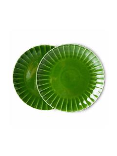 DINNER PLATE THE EMERALDS CERAMIC RIBBED GREEN SET OF 2