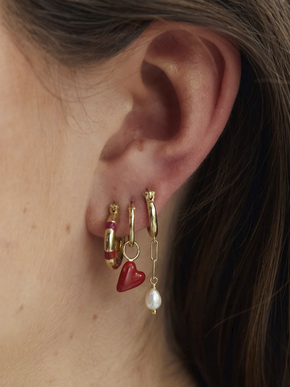 EARRING SINGLE HEART BEAT RING GOLD PLATED
