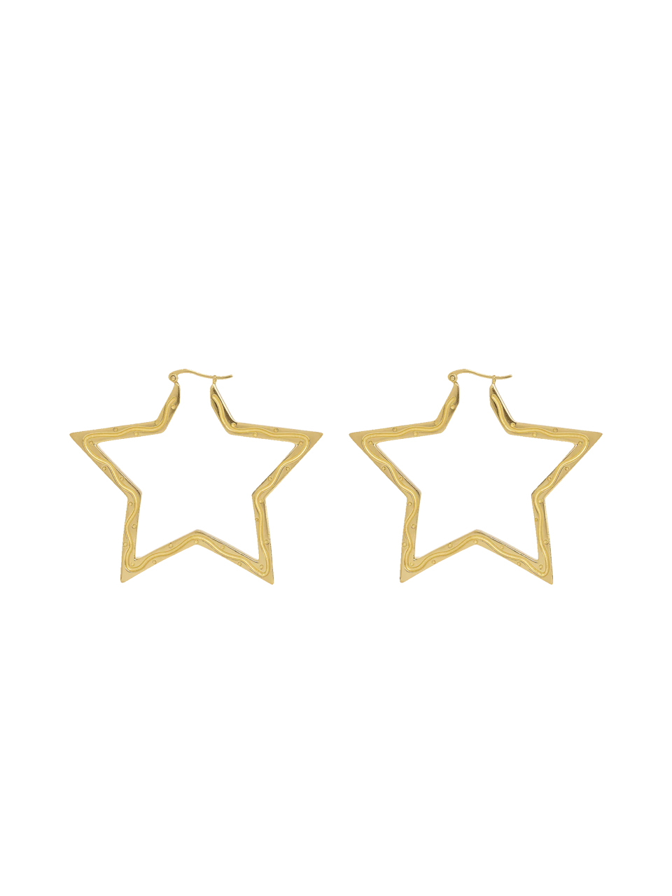 EARRINGS LARGE FUNKY STAR HOOP GOLD PLATED