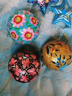 ORNAMENT HANDPAINTED PEONY LIGHT BLUE