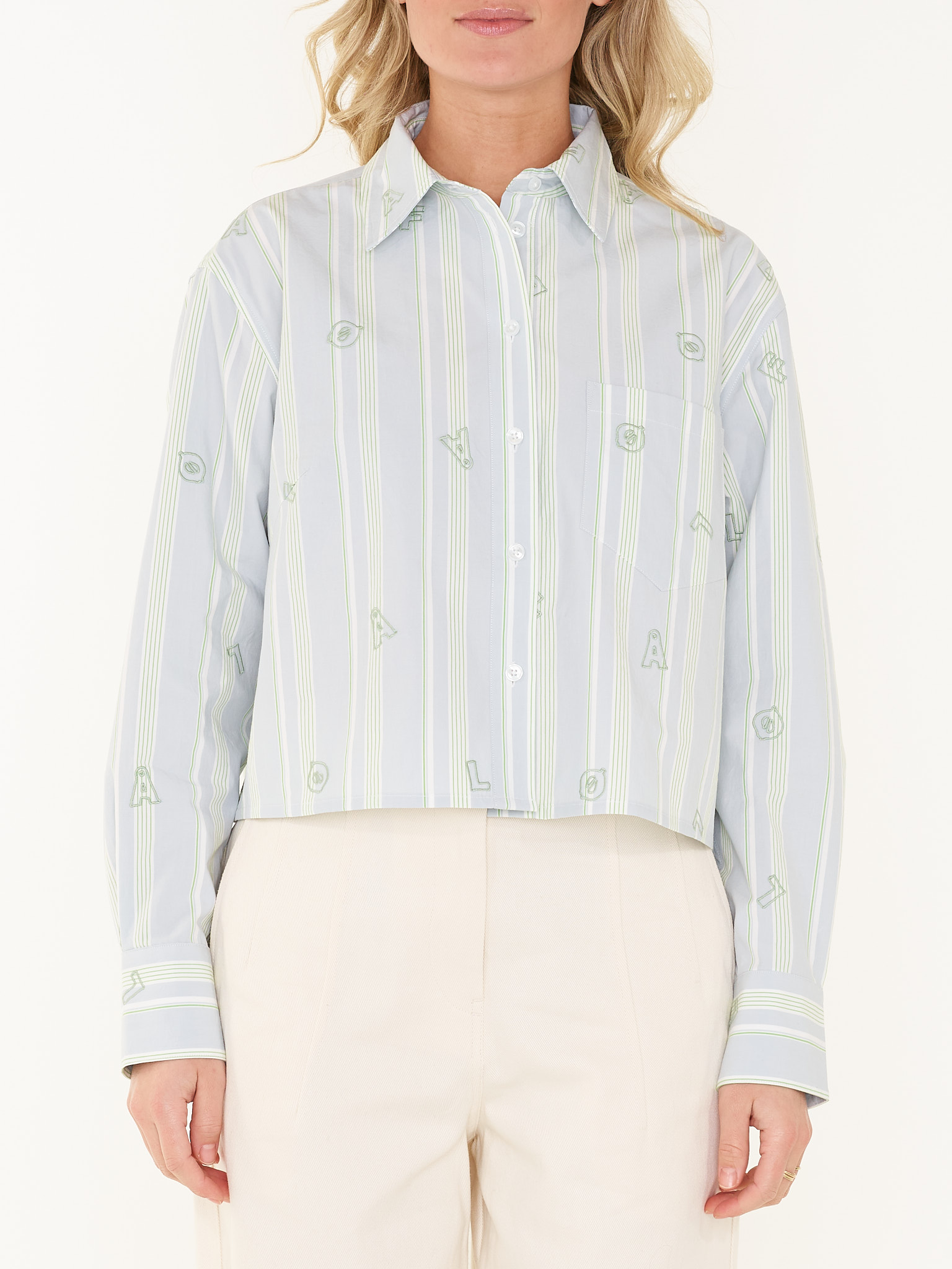 SHIRT EMBRO LOGO STRIPE CROPPED