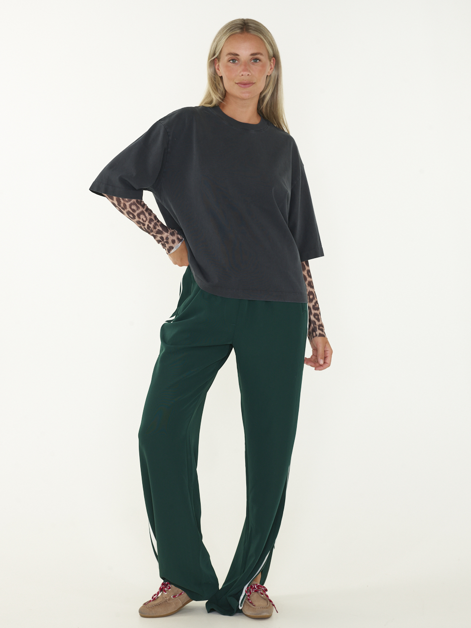 T-SHIRT LOOSE FIT LEOPARD MESH SLEEVES