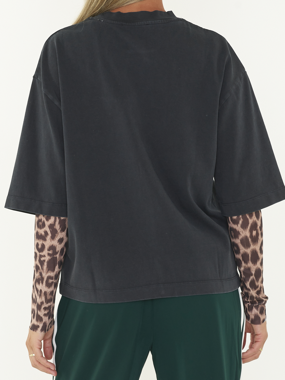 T-SHIRT LOOSE FIT LEOPARD MESH SLEEVES