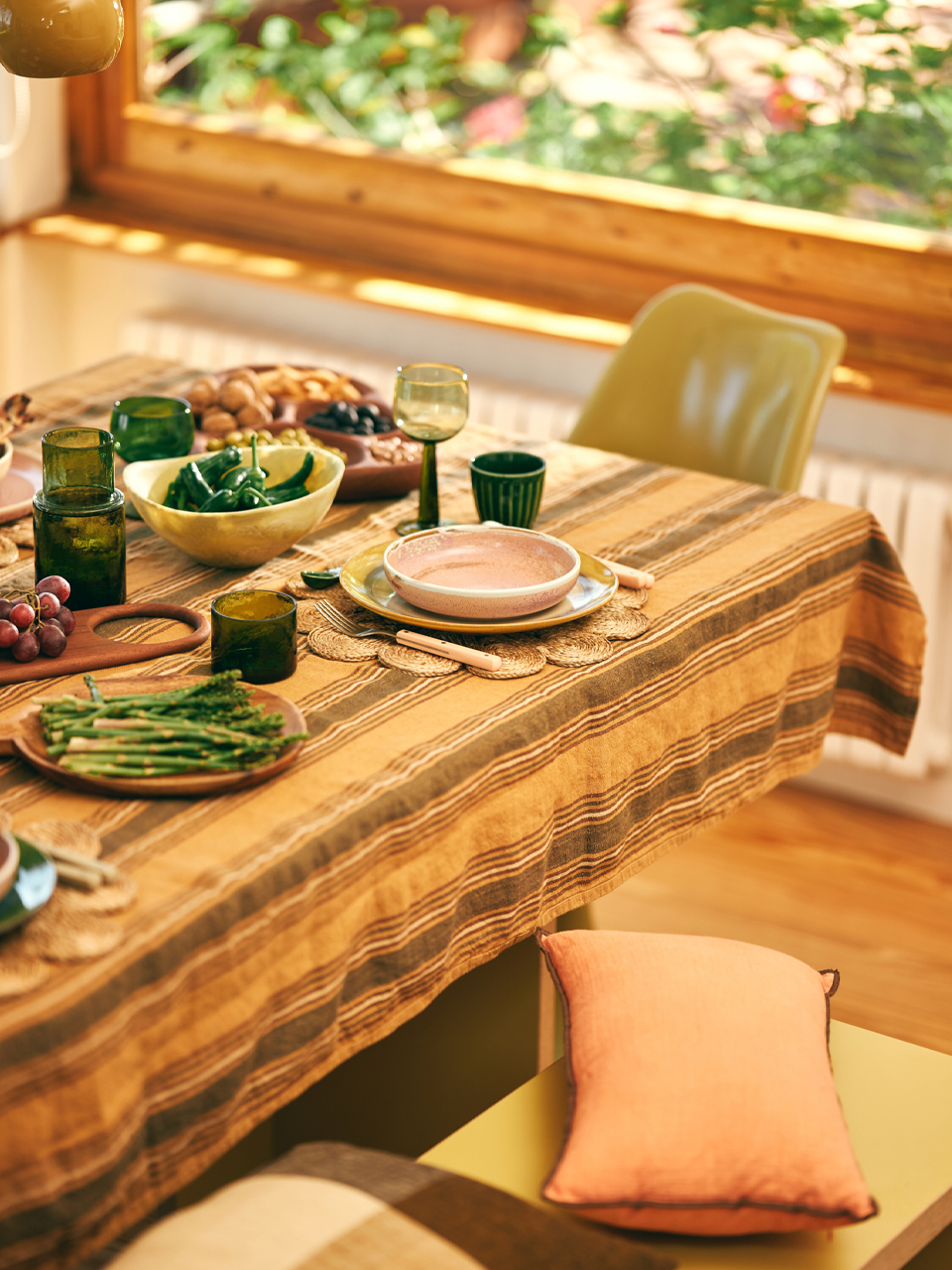 TABLE CLOTH VIDA STRIPED AMBER/GREY 160X300CM