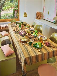 TABLE CLOTH VIDA STRIPED AMBER/GREY 160X300CM